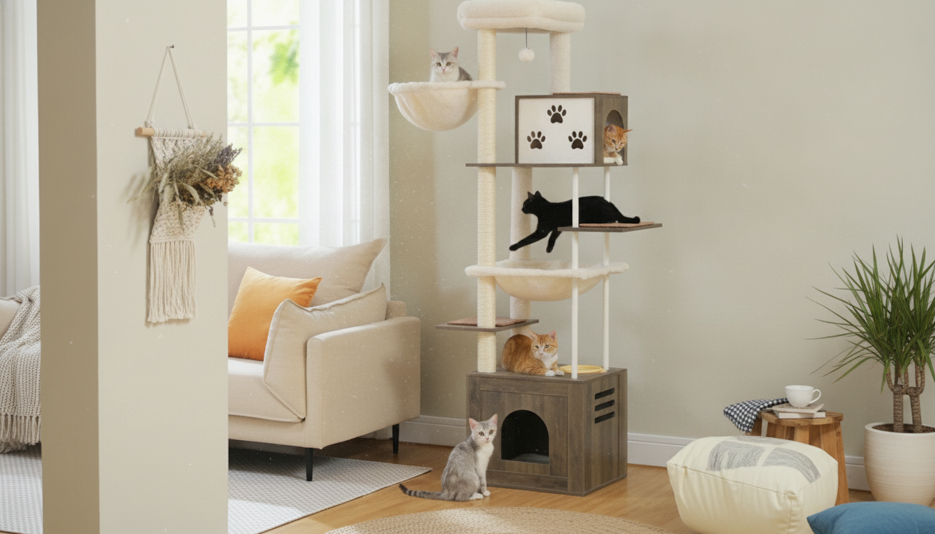 Large Cat Tree: Extra Condos, Hammocks & Perch