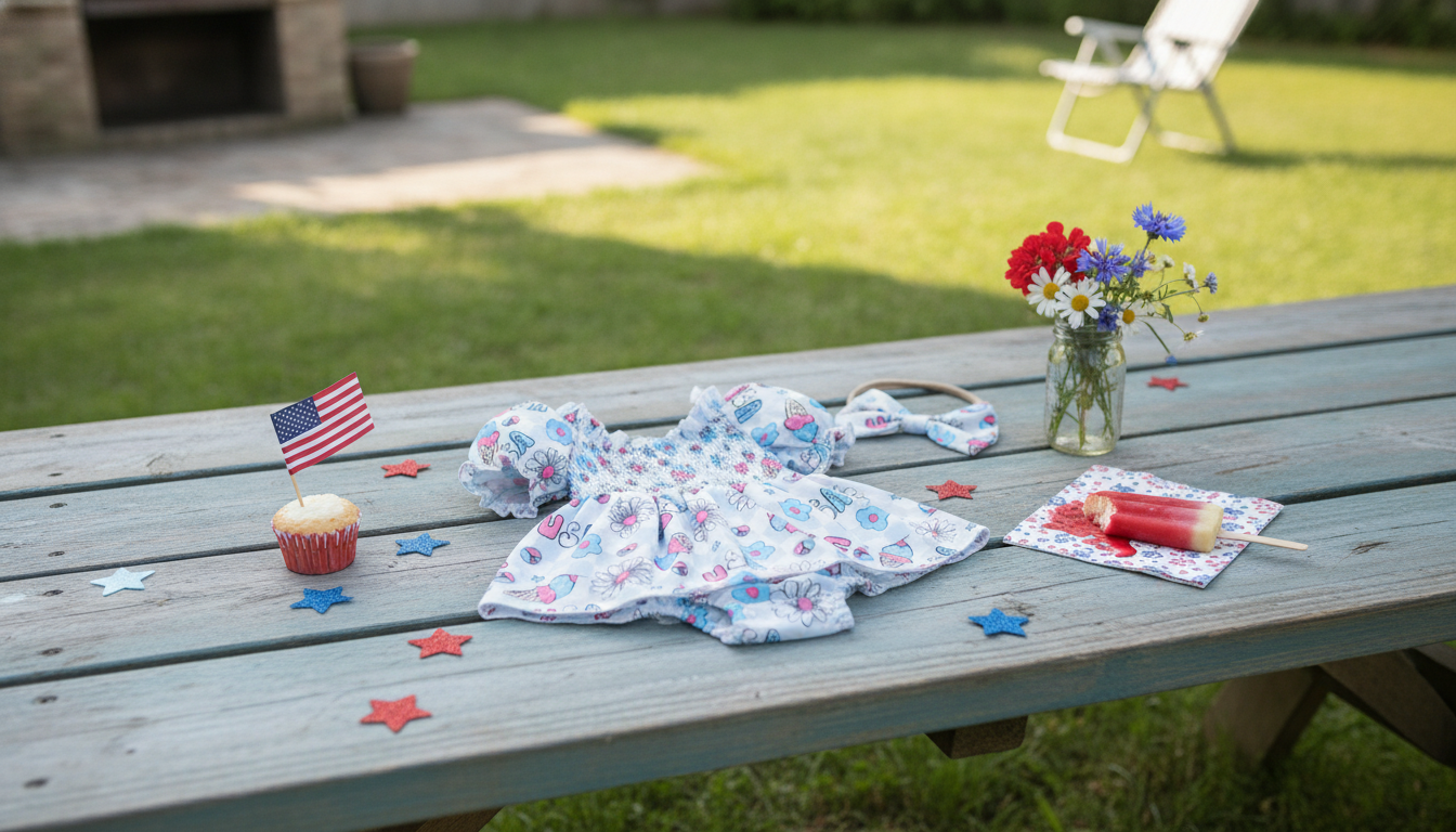 4th of July Smocked Romper & Headband Set for Newborns