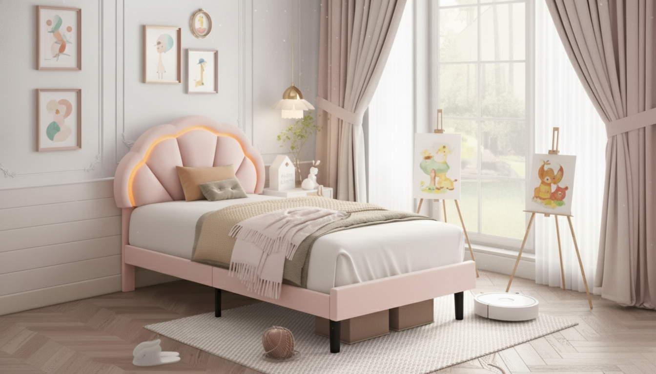 Twin Upholstered Smart LED Bed Frame: Quiet, Space-Smart