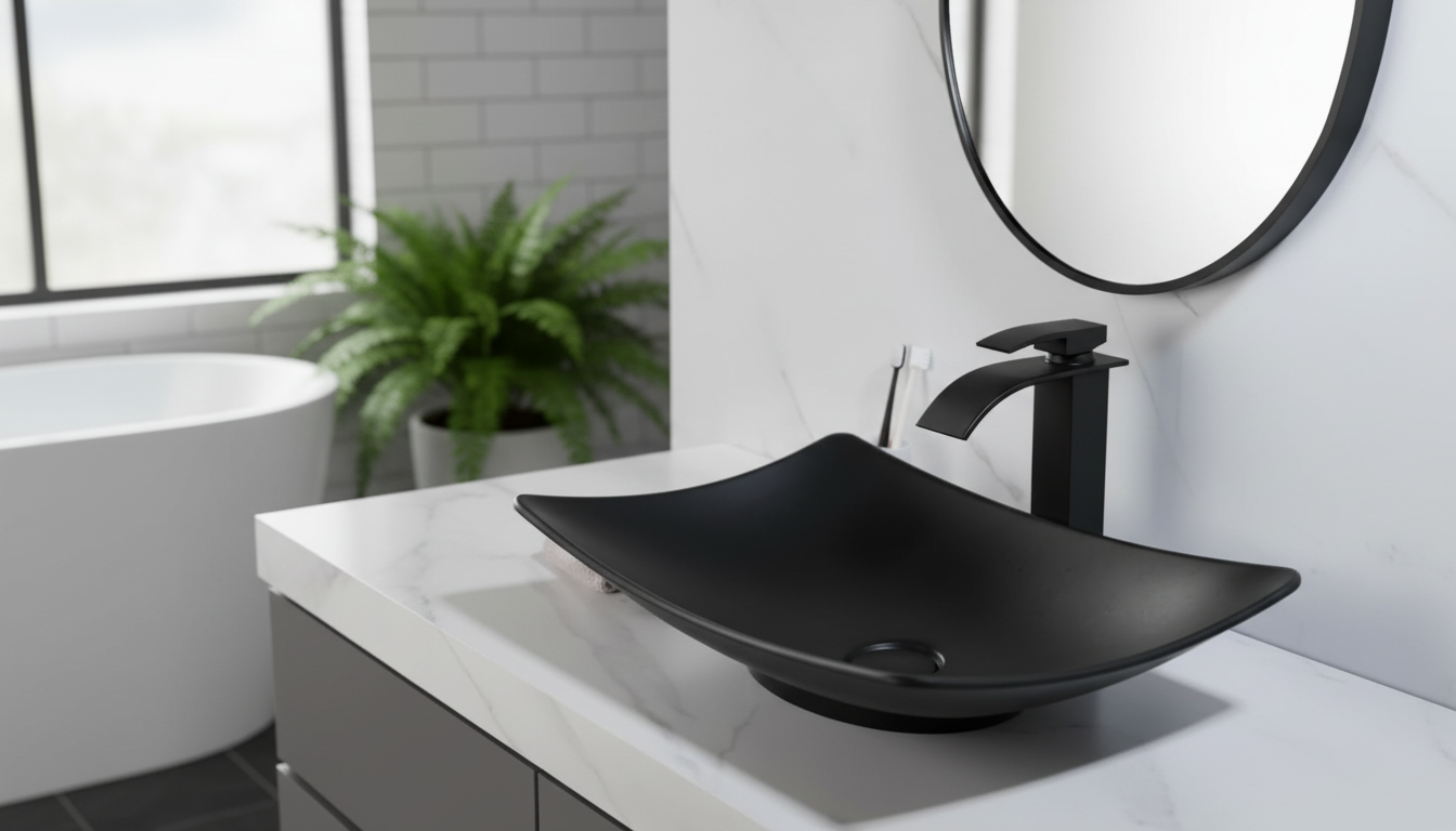 Matte Black Resin Sink Set: Brass Faucet + Pop-Up Drain